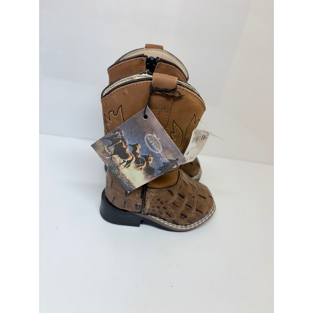 Old West Toddlers Boys Size 4 Chocolate Croc Print Tan Western Cowboy Boots